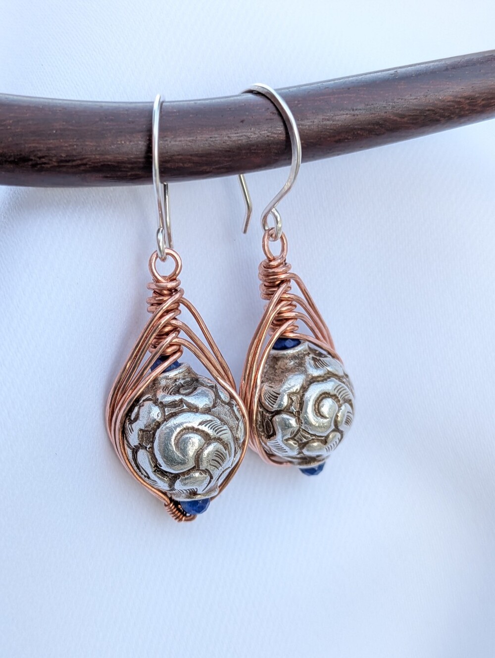 Artisan Repousse Earrings- Mixed Metal with Sterling Silver Hooks - Picture 9 of 11